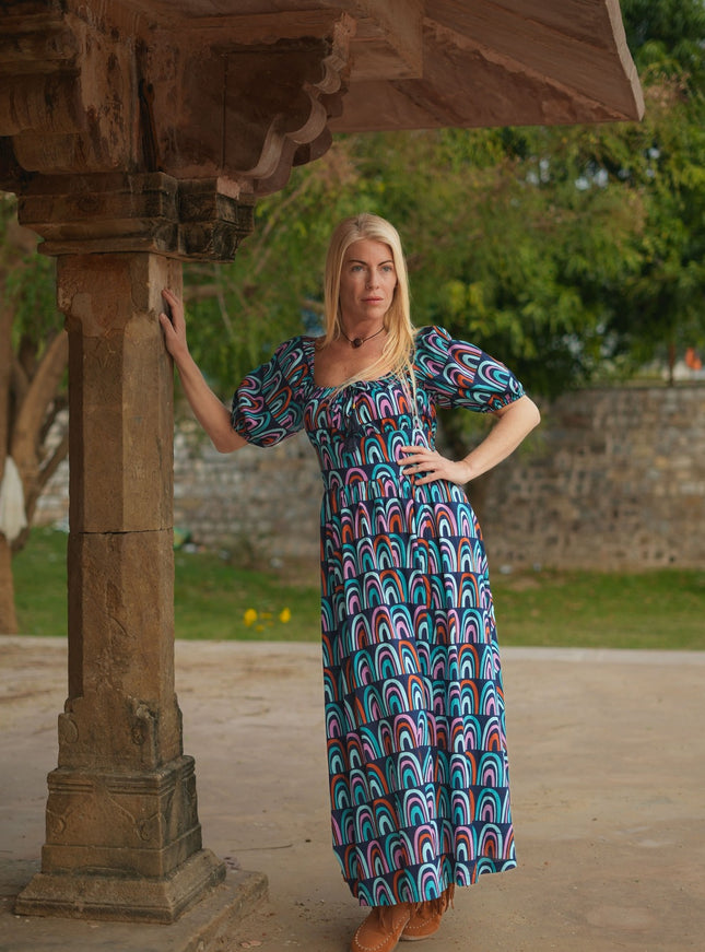 Grace Jurk Print Regenboog Blauw