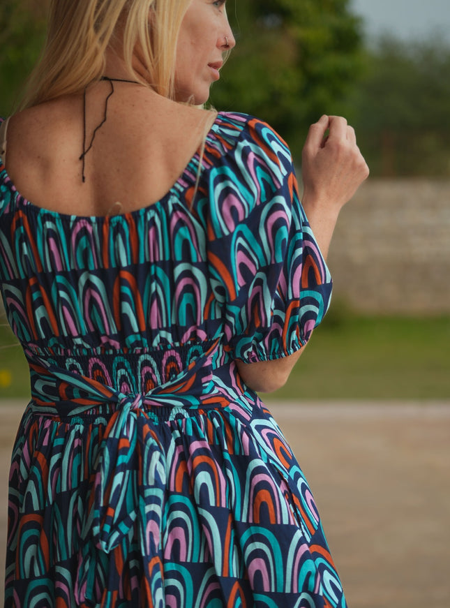 Grace Jurk Print Regenboog Blauw