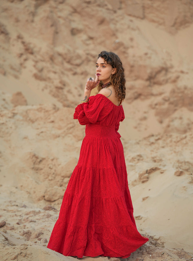 Vaiana jurk Broderie knalrood