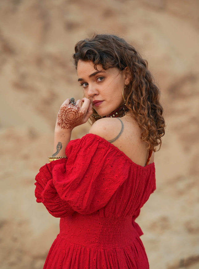 Vaiana jurk Broderie knalrood