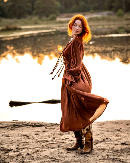 Maud Lange Jurk Warm Bruin