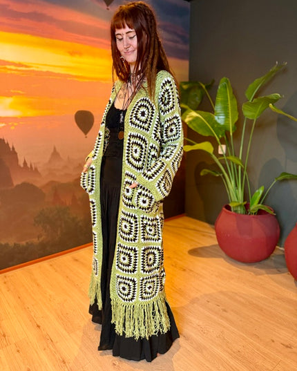 Gehaakte Kimono Groen / Wit