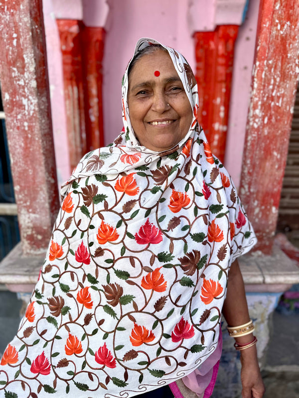 Omslagdoek India Wit (Blaadjes)
