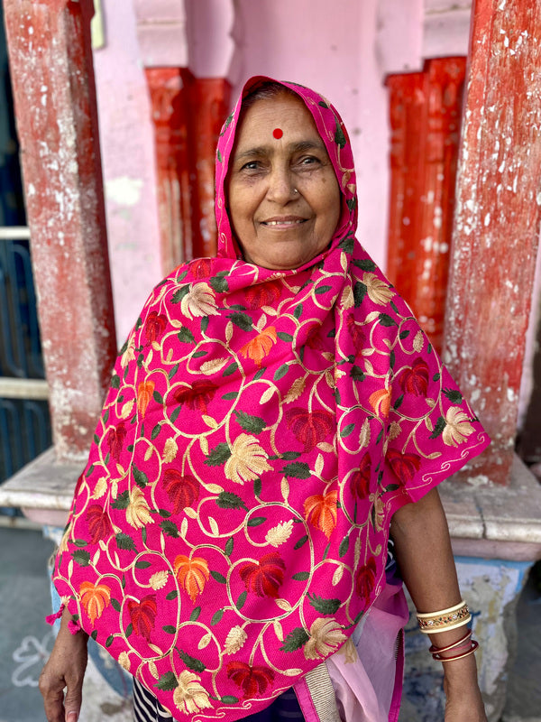 Omslagdoek India Fucsia (Blaadjes)