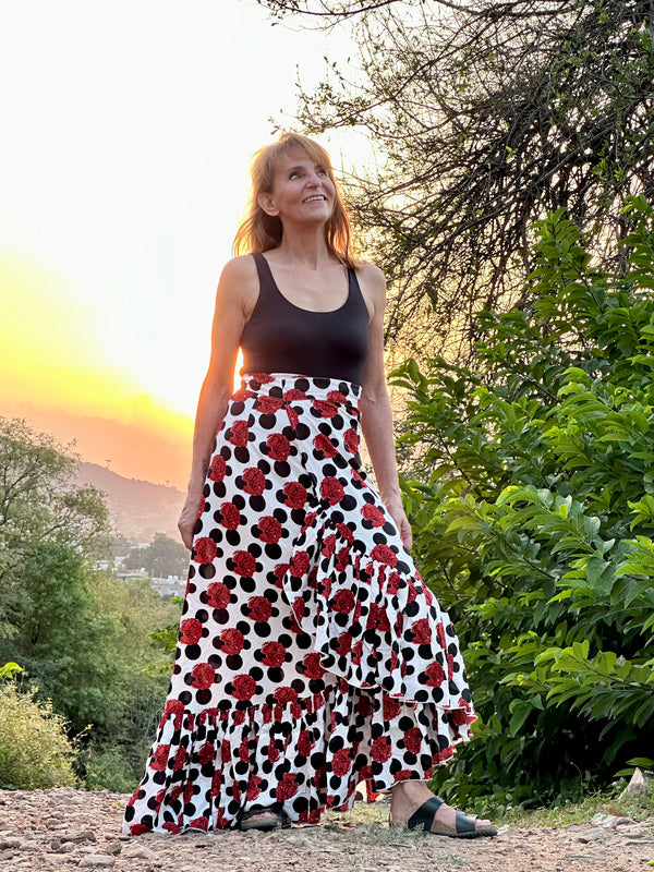 Flamenco Skirt Wrap Around Gypsy Skirt Flamenco Skirt Roses White