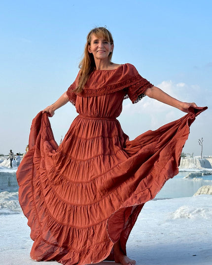Danu Lange jurk Terracotta