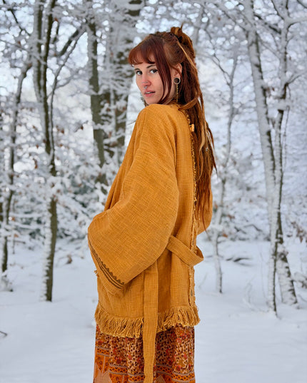 Kimono / Vest Aztec print Oker