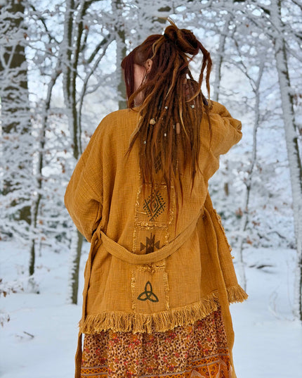 Kimono / Vest Aztec print Oker