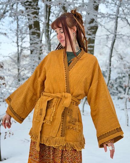 Kimono / Vest Aztec print Oker