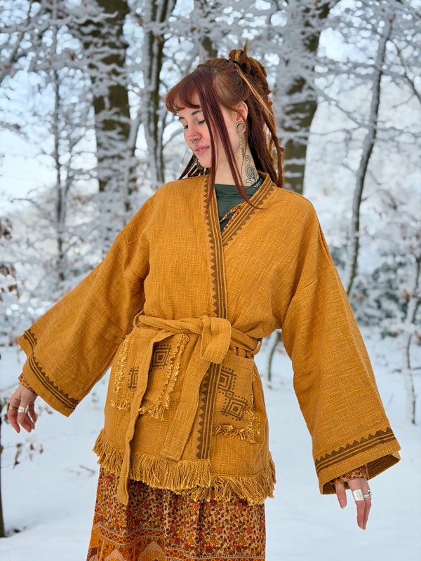 Kimono / Vest Aztec print Oker