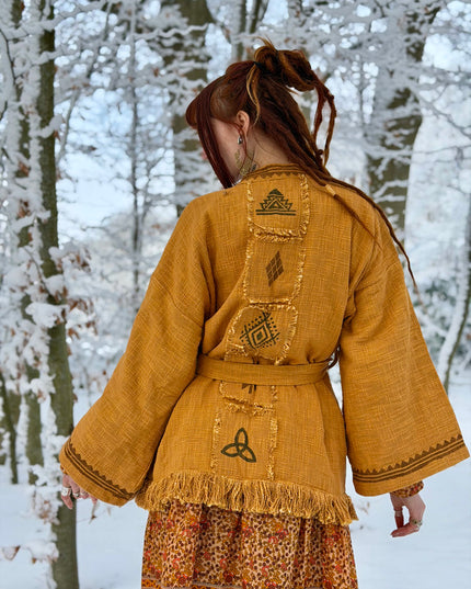 Kimono / Vest Aztec print Oker