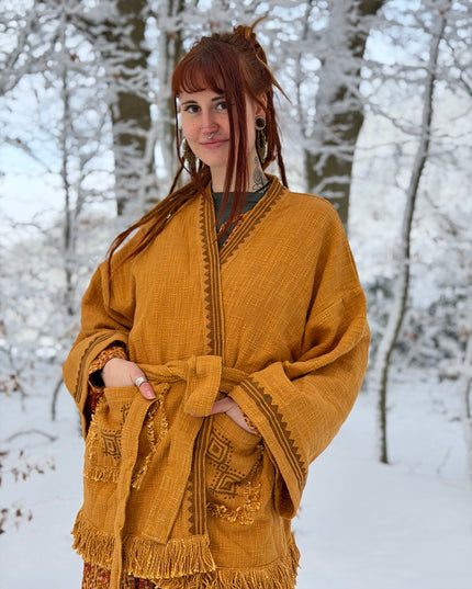 Kimono / Vest Aztec print Oker