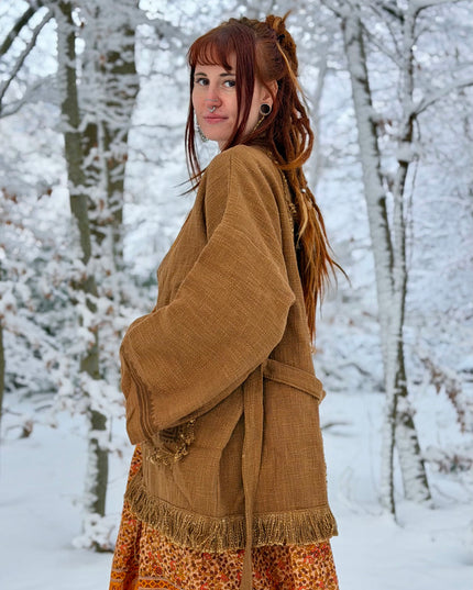 Kimono / Vest Aztec print Warm Bruin