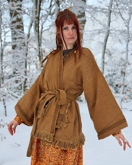 Kimono / Vest Aztec print Warm Bruin