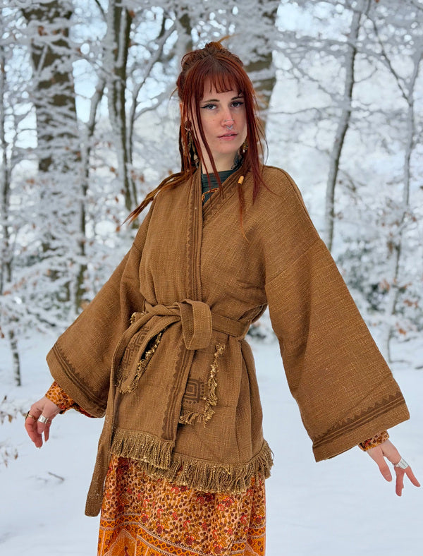 Kimono / Vest Aztec print Warm Bruin