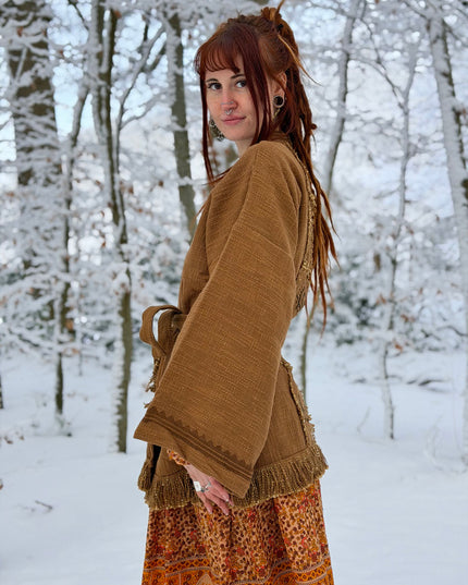 Kimono / Vest Aztec print Warm Bruin