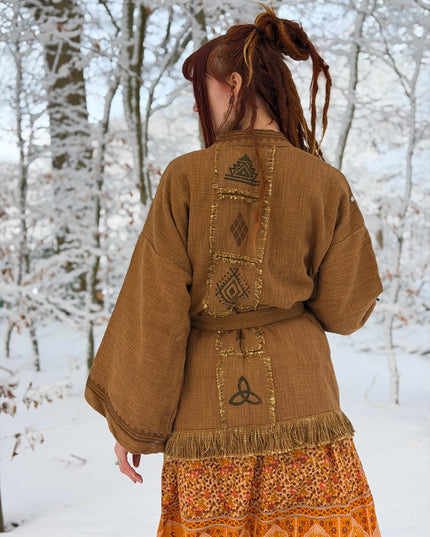 Kimono / Vest Aztec print Warm Bruin