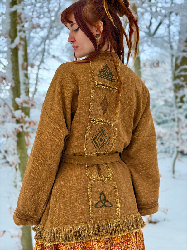 Kimono / Vest Aztec print Warm Bruin