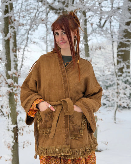 Kimono / Vest Aztec print Warm Bruin