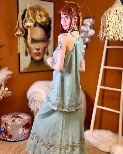 Earth Song lange zomertop Jadegroen