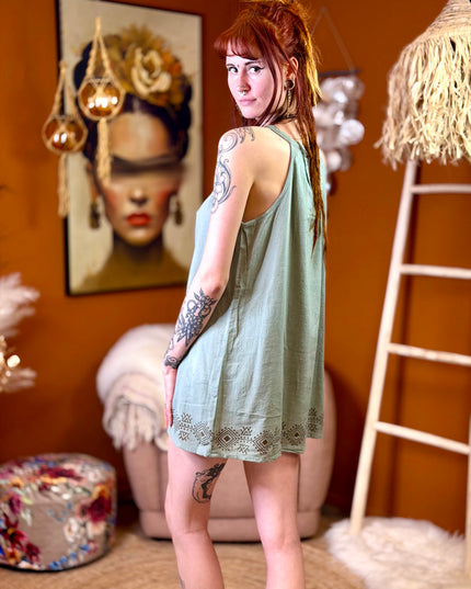 Earth Song lange zomertop Jadegroen