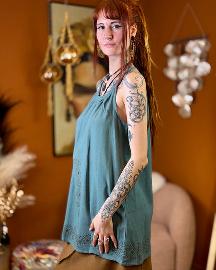 Earth Song lange zomertop Donker Petrol