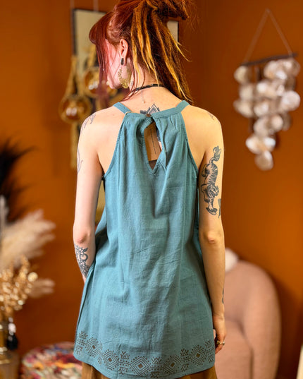 Earth Song lange zomertop Donker Petrol