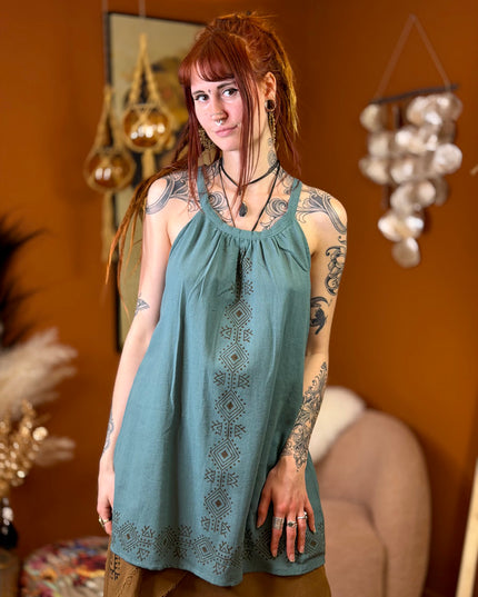 Earth Song lange zomertop Donker Petrol