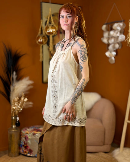 Earth Song lange zomertop Gebroken Wit