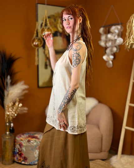 Earth Song lange zomertop Gebroken Wit