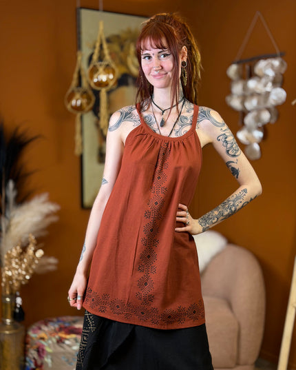 Earth Song lange zomertop Warm Terracotta