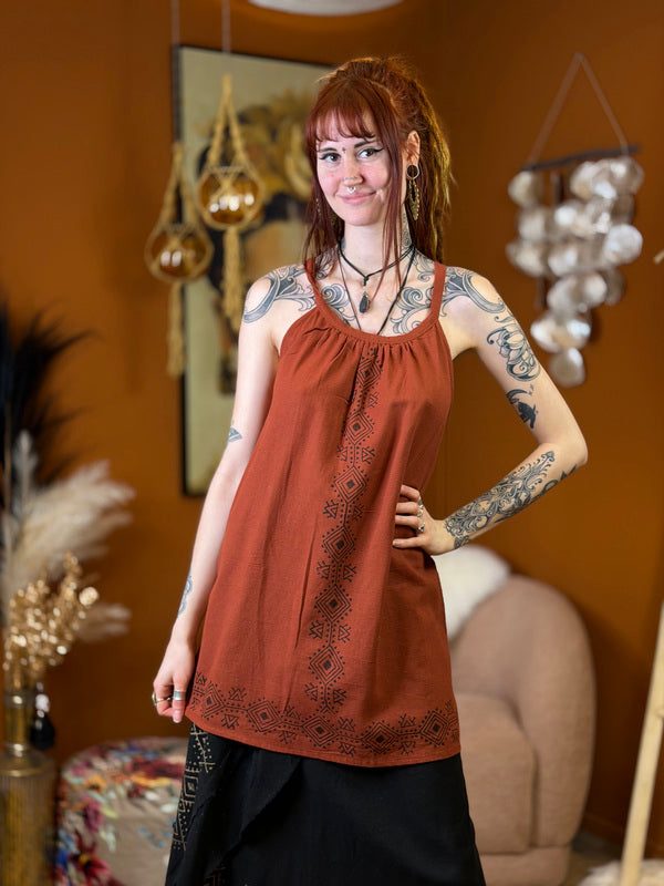 Earth Song lange zomertop Warm Terracotta