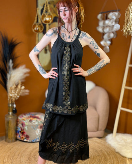 Earth Song lange zomertop Zwart