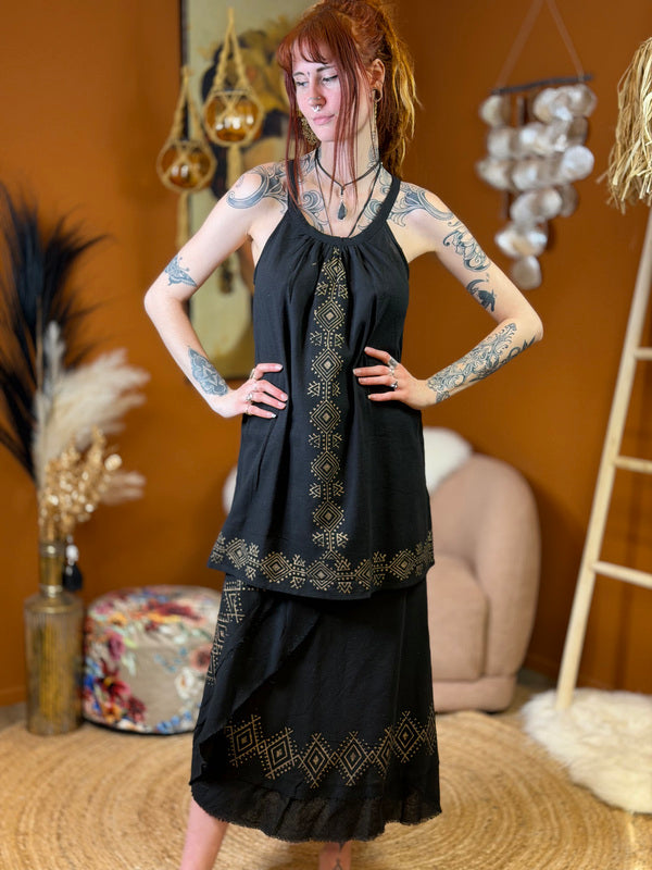 Earth Song lange zomertop Zwart