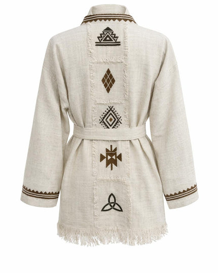 Kimono / Vest Aztec print Gebroken wit