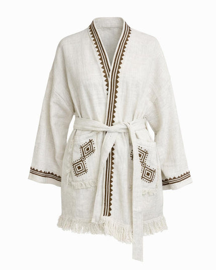 Kimono / Vest Aztec print Gebroken wit