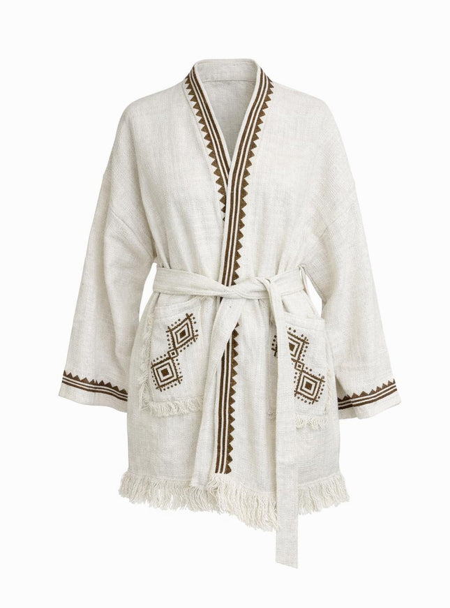 Kimono / Vest Aztec print Gebroken wit