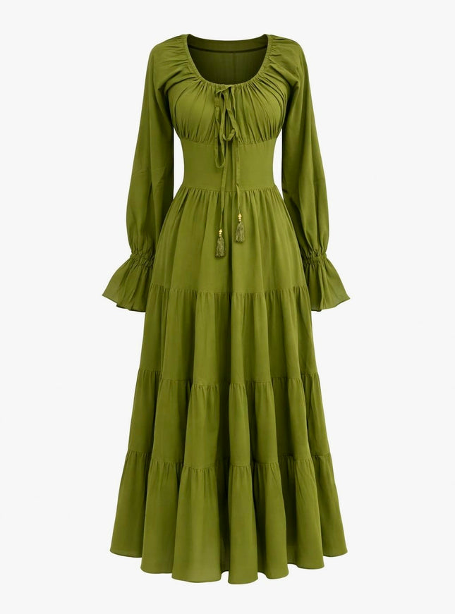 Vaiana Lange Jurk Olijfgroen