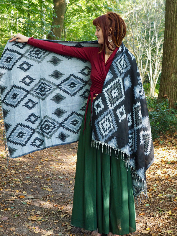 Omslagdoek Fleece Zwart/ Antraciet