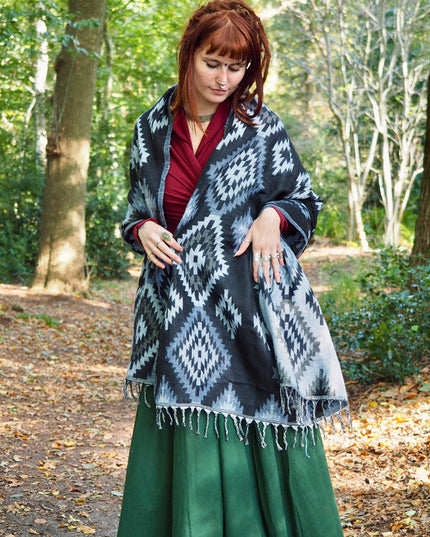 Omslagdoek Fleece Zwart/ Antraciet