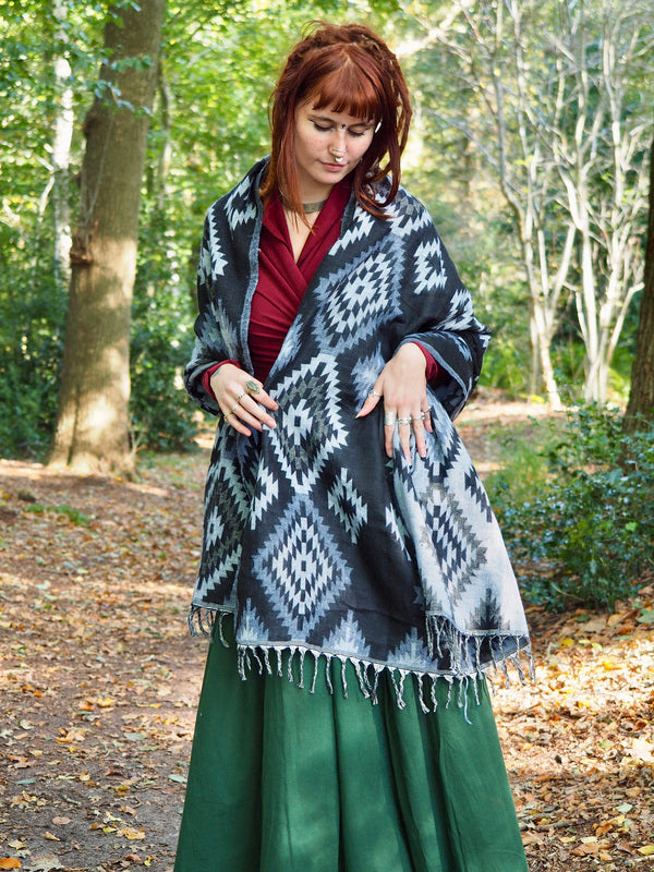 Omslagdoek Fleece Zwart/ Antraciet