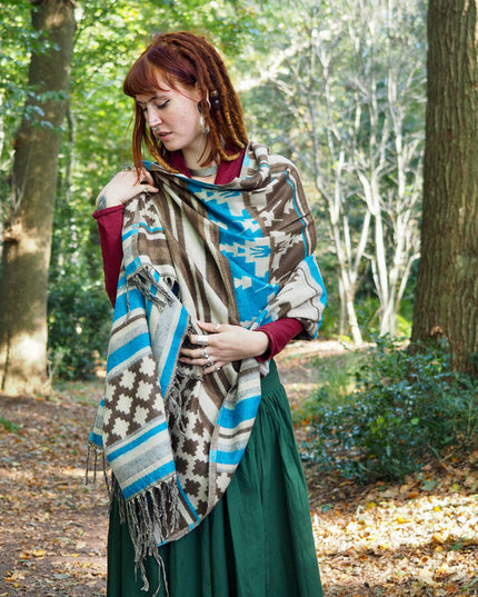 Shawl Fleece Blue/Light Brown
