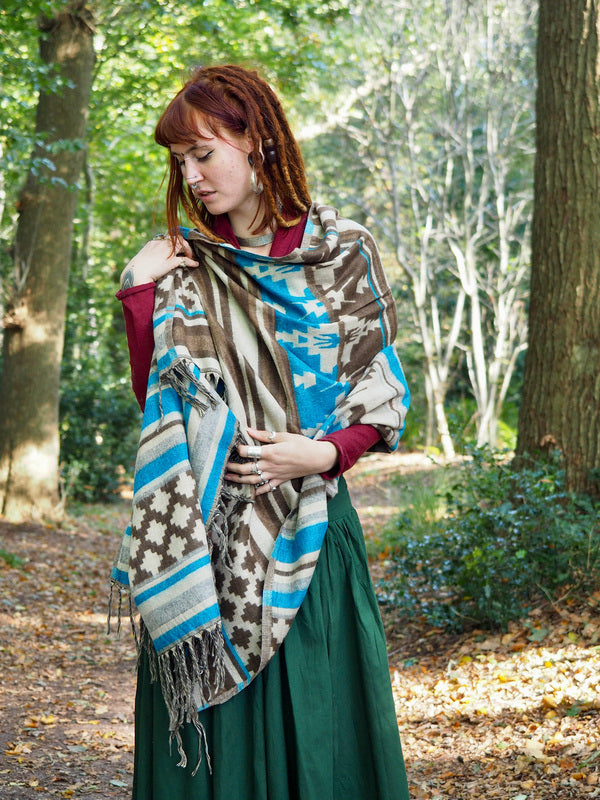 Omslagdoek Fleece Blauw/ Lichtbruin