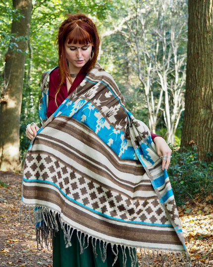 Shawl Fleece Blue/Light Brown