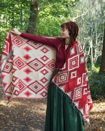 Omslagdoek Fleece Rood / Beige
