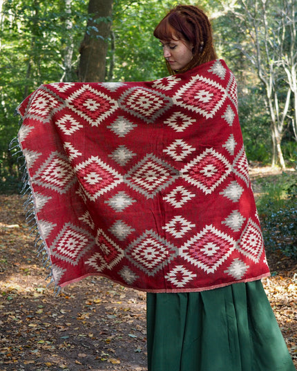 Omslagdoek Fleece Rood / Beige