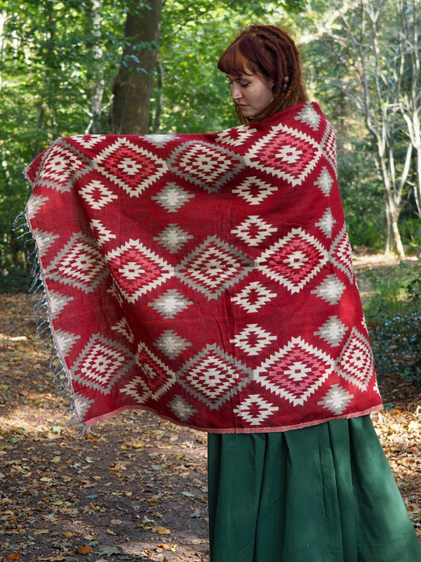 Omslagdoek Fleece Rood / Beige