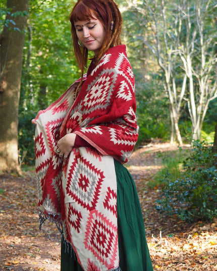Omslagdoek Fleece Rood / Beige