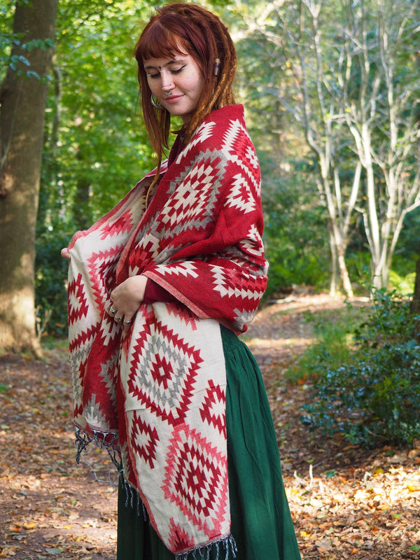 Omslagdoek Fleece Rood / Beige