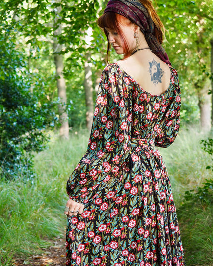Devi Kleid Schwarz / Blume